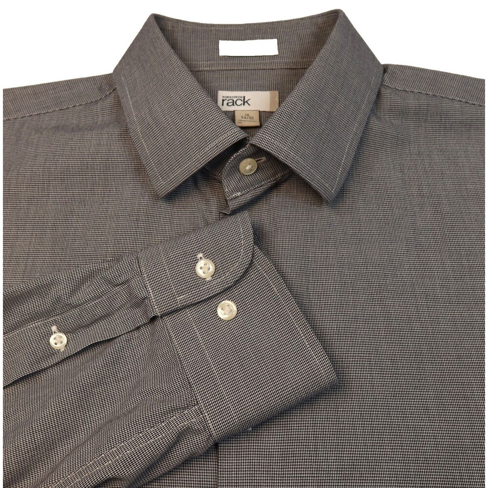 Nordstrom Rack Button-Up Shirt Men’s 16x34/35 Navy/White Mini Check Long Sleeve